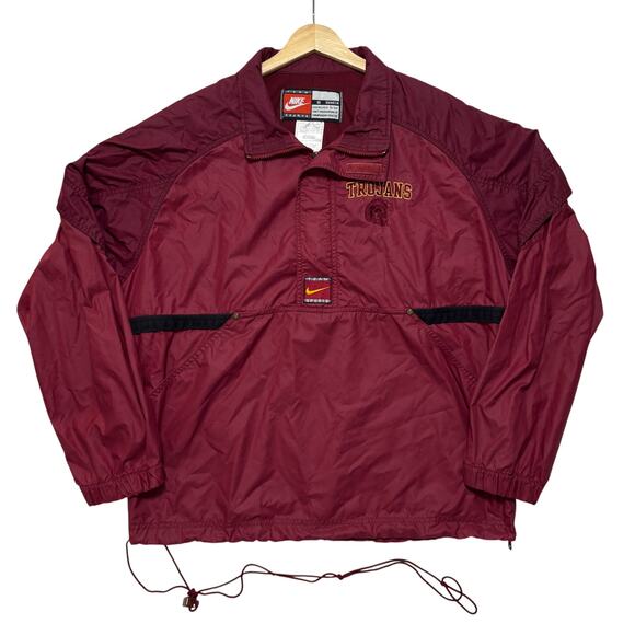 VTG 90s Nike USC Trojans Center Swoosh 1/2 Zip Windbreaker Jacket Maroon S - Picture 1 of 3